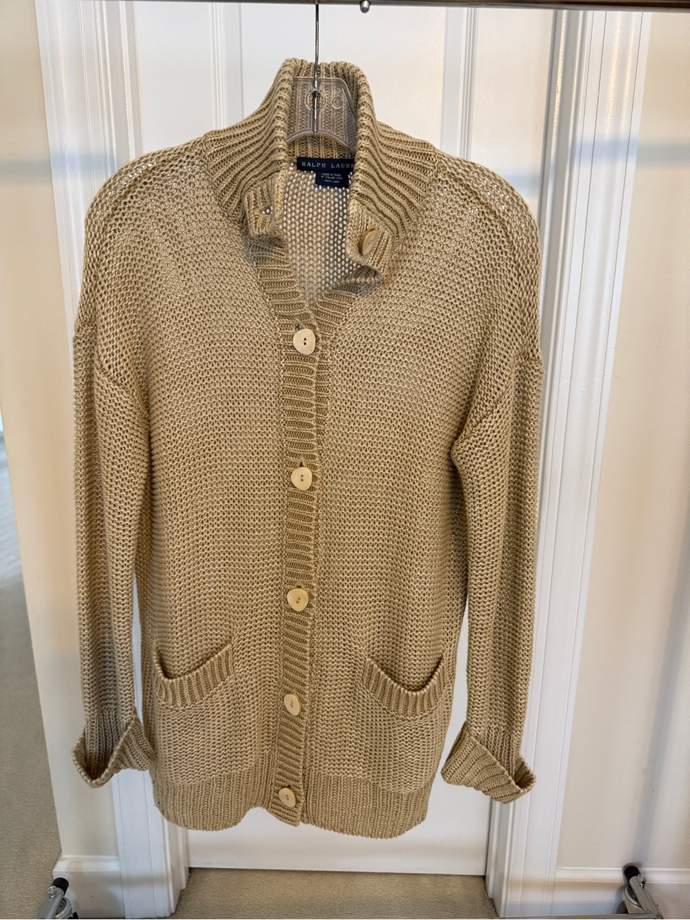 Ralph Lauren Beige Chunky Knit Button-Front Cardigan